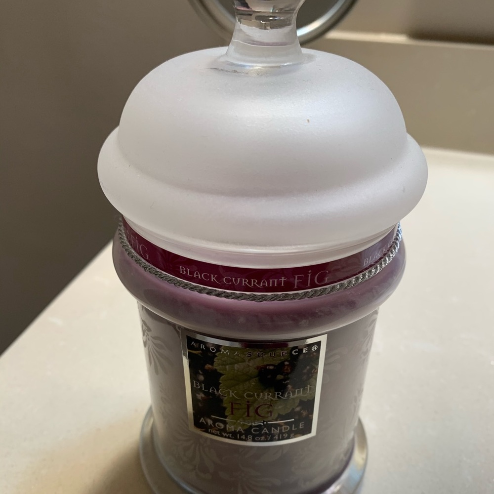 New black current purple candle in frosted glass